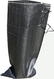 A single heavy duty woven polypropylene UV-protected black unfilled sandbag